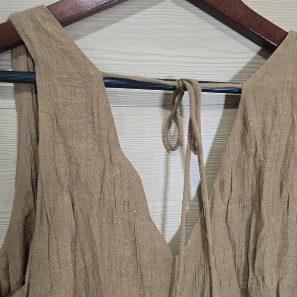 Solai The Label Dress Womens Size Large Tiered Mini Plunging V-Neck Camel Brown - Picture 7 of 9